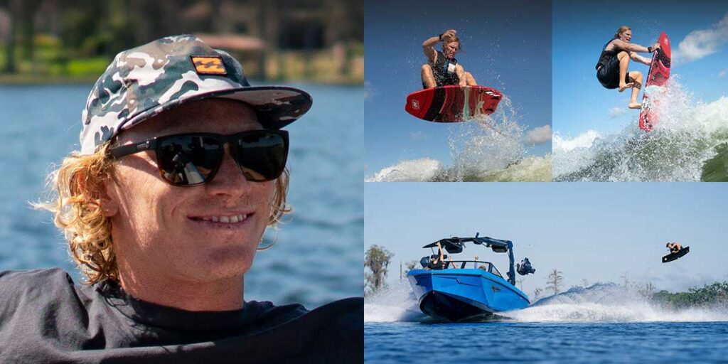 Noah Flegel wakesurfing and wakeboarding