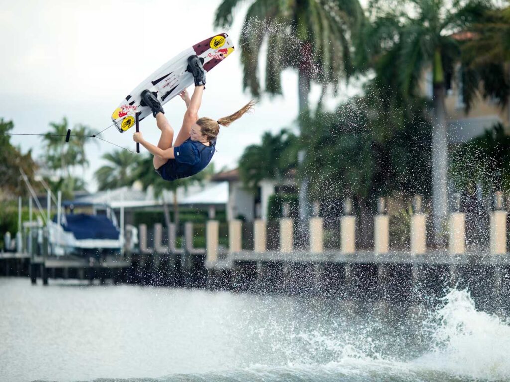 Meagan Ethell jumping over the wake