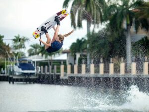 Meagan Ethell jumping over the wake