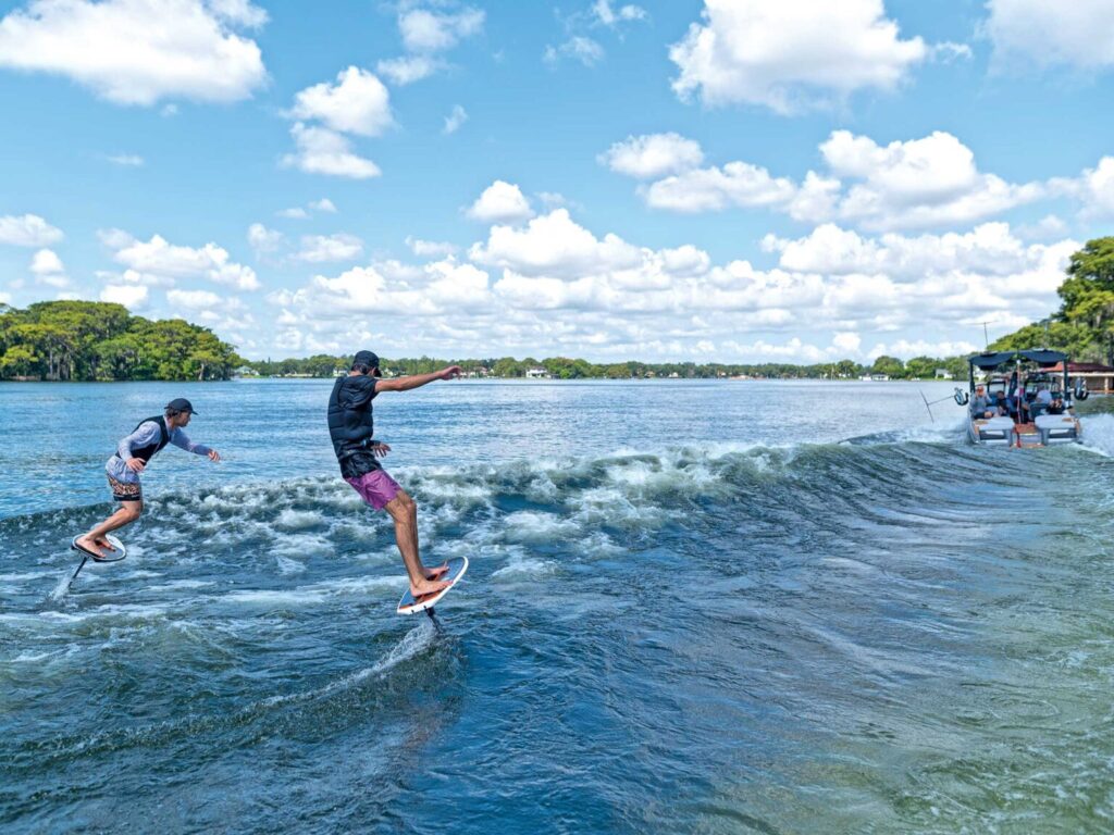 Wakefoiling behind a boat